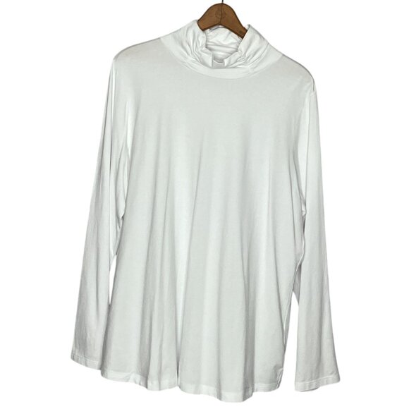 Susan Graver XL Weekend Essentials White Comfy Cotton Turtleneck Long Sleeve Top - Picture 2 of 5
